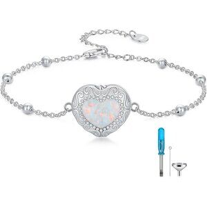 Heart Opal Urn Bracelet Heart Urn Bracelet for Ashes 925 Sterling Silver